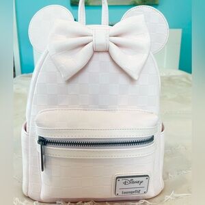 Loungefly Disney Checkered Pale Pink Backpack with Mickey Ears